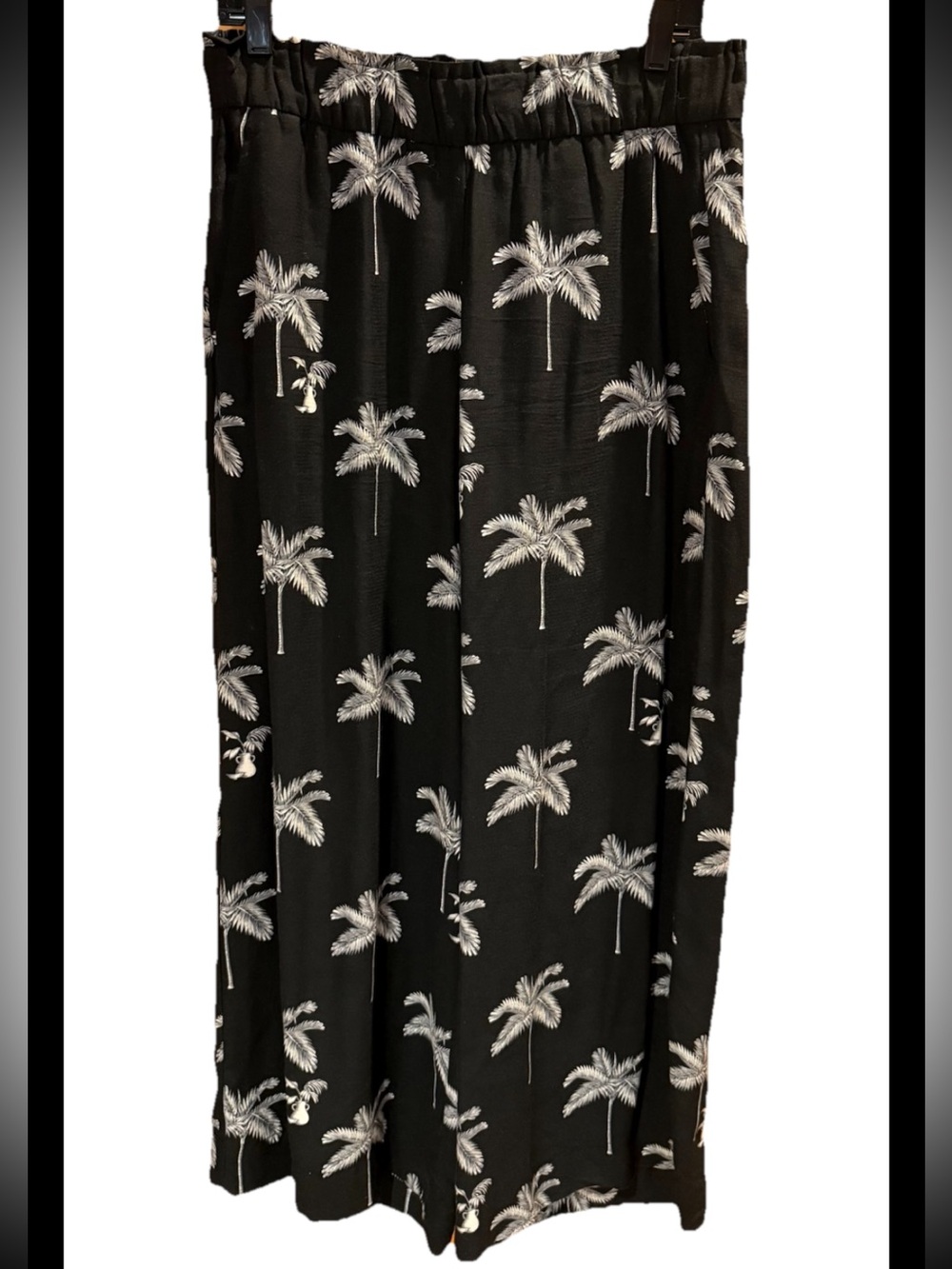 Ann Taylor Black White Palm Tree Wide Leg Pants Size Small